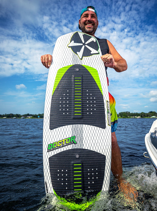 Rider Holding the 2025 Phase 5 Doctor Wakesurf Board | Wakesports Unlimited