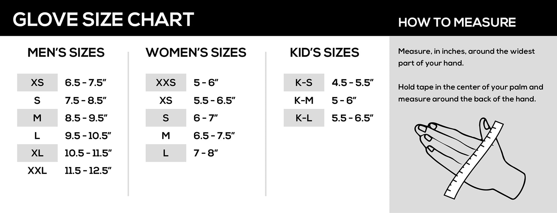 2025 Radar Vice Water Ski Glove | Wakesports Unlimited - Size Chart